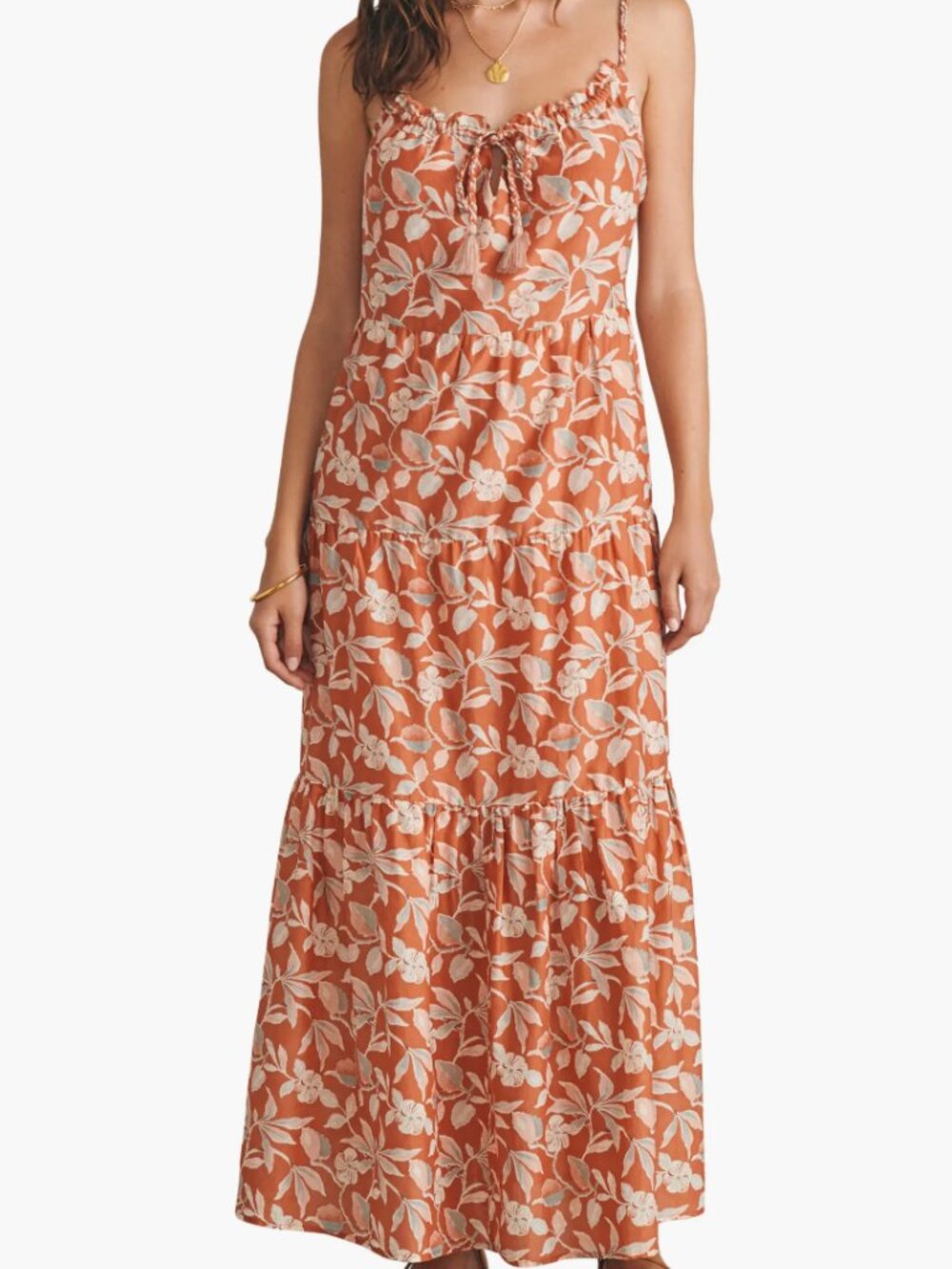 Faherty Silk Blend Sun Chaser Tiered Maxi Dress Floral Resortwear X-Small